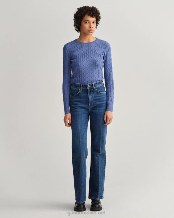 pulover din bumbac elastic cu gâtul ochilor 888T666 albastru uragan GANT femei