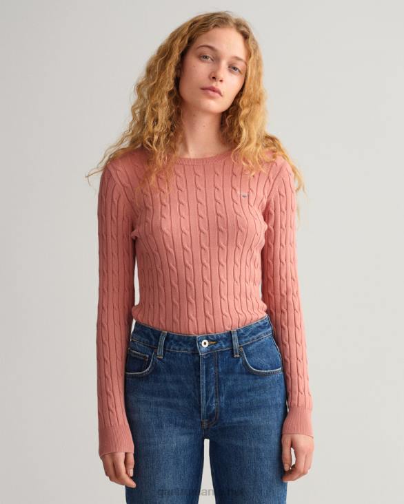 pulover din bumbac elastic cu gâtul ochilor 888T682 roz teracota GANT femei