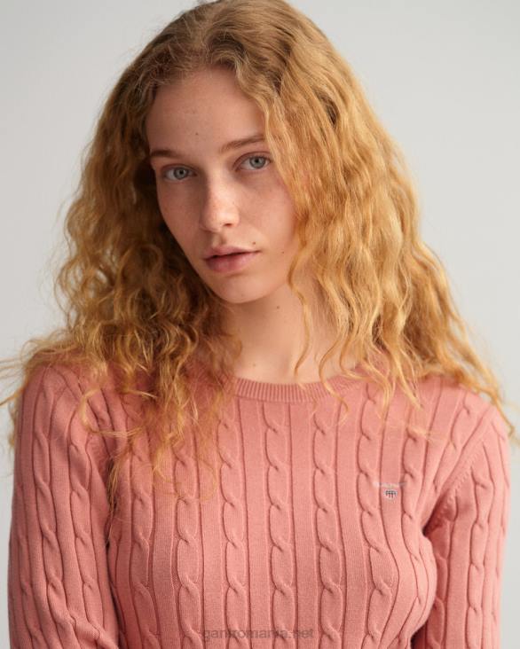 pulover din bumbac elastic cu gâtul ochilor 888T682 roz teracota GANT femei
