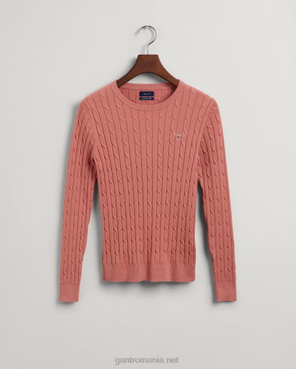pulover din bumbac elastic cu gâtul ochilor 888T682 roz teracota GANT femei
