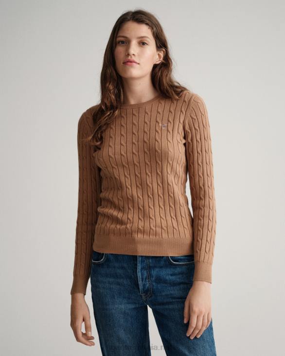 pulover din bumbac elastic cu gâtul ochilor 888T686 nucă prăjită GANT femei