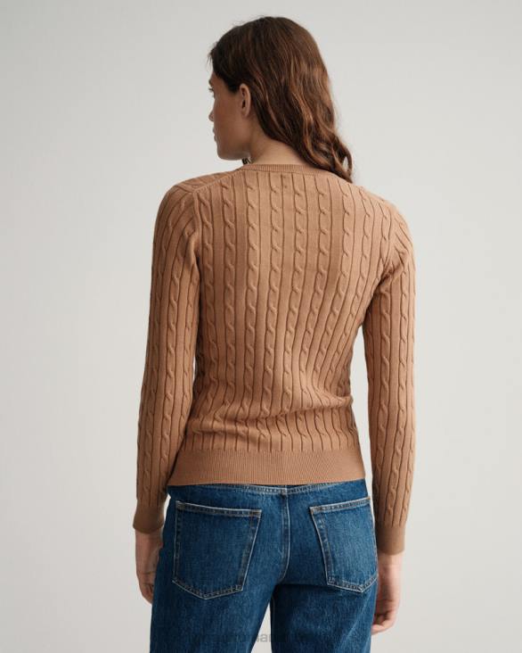 pulover din bumbac elastic cu gâtul ochilor 888T686 nucă prăjită GANT femei