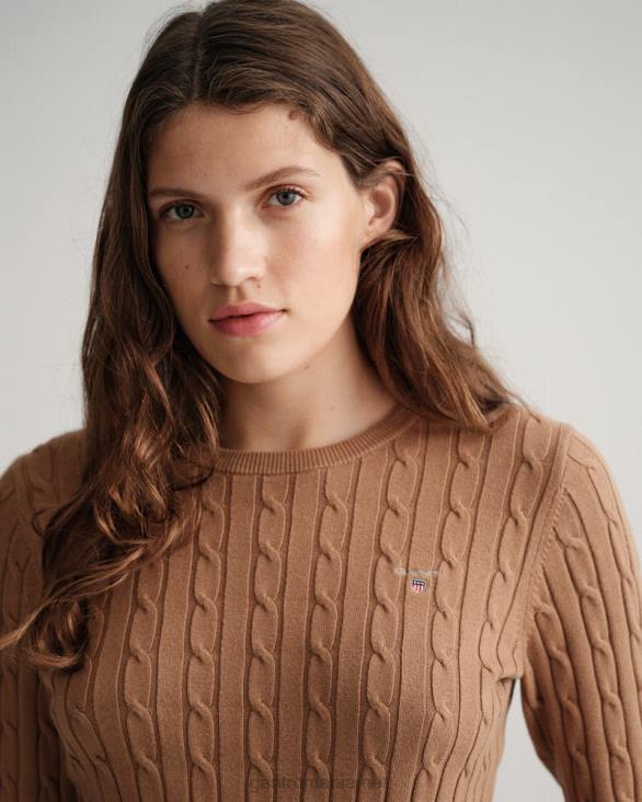 pulover din bumbac elastic cu gâtul ochilor 888T686 nucă prăjită GANT femei