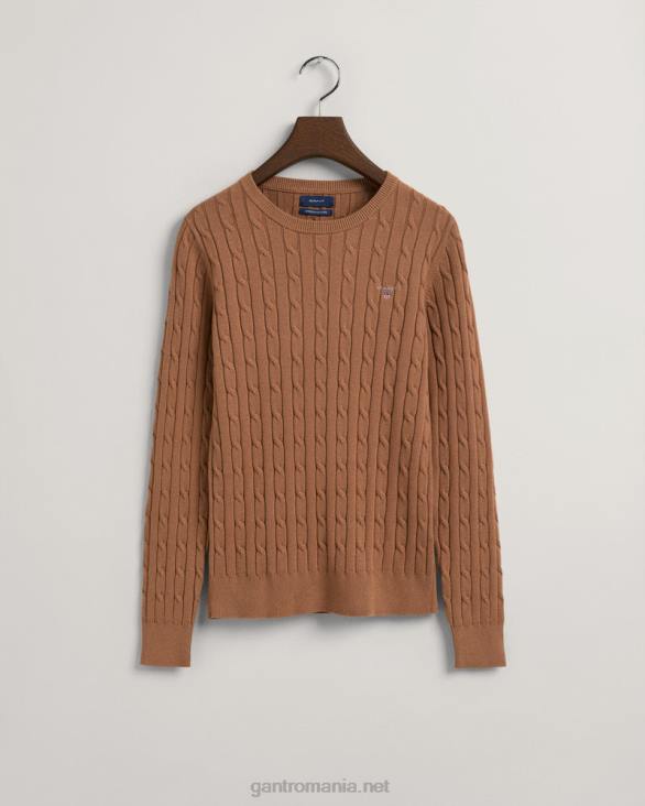 pulover din bumbac elastic cu gâtul ochilor 888T686 nucă prăjită GANT femei