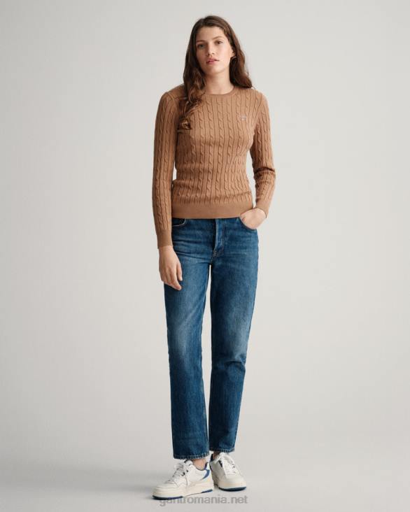 pulover din bumbac elastic cu gâtul ochilor 888T686 nucă prăjită GANT femei