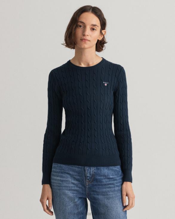 pulover din bumbac elastic cu gâtul ochilor 888T693 albastru de seară GANT femei