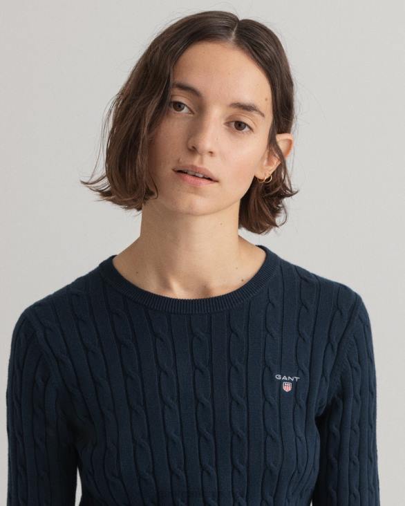 pulover din bumbac elastic cu gâtul ochilor 888T693 albastru de seară GANT femei