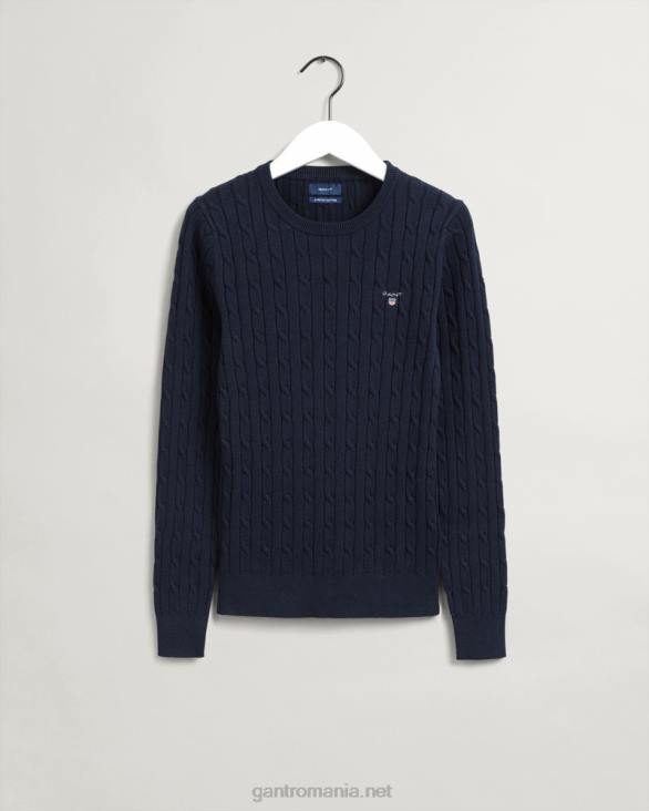 pulover din bumbac elastic cu gâtul ochilor 888T693 albastru de seară GANT femei