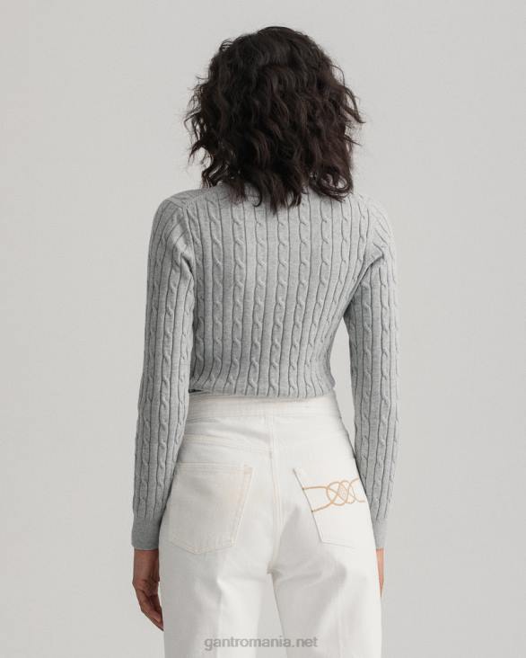 pulover din bumbac elastic cu gâtul ochilor 888T700 melange gri deschis GANT femei