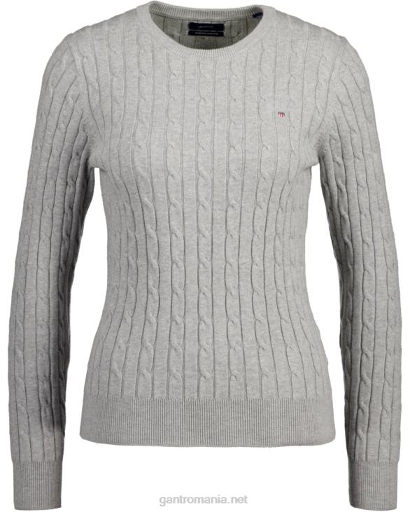 pulover din bumbac elastic cu gâtul ochilor 888T700 melange gri deschis GANT femei