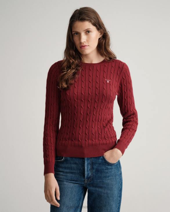 pulover din bumbac elastic cu gâtul ochilor 888T706 roșu plin GANT femei