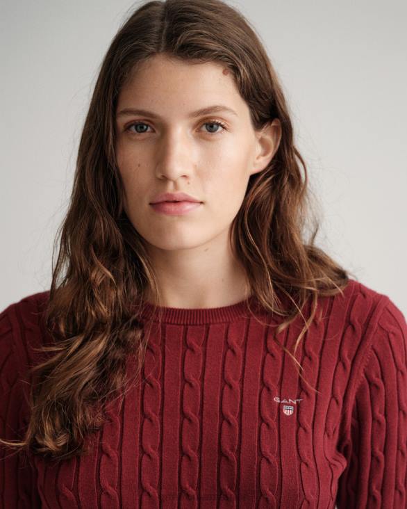 pulover din bumbac elastic cu gâtul ochilor 888T706 roșu plin GANT femei