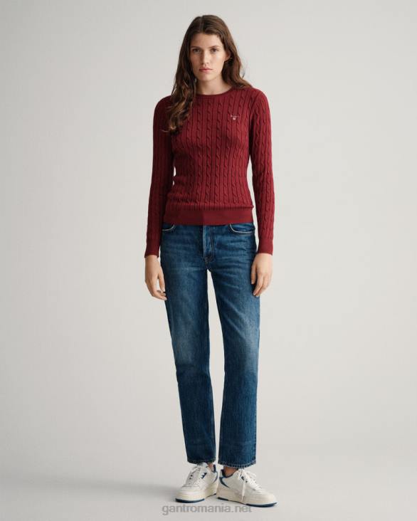 pulover din bumbac elastic cu gâtul ochilor 888T706 roșu plin GANT femei