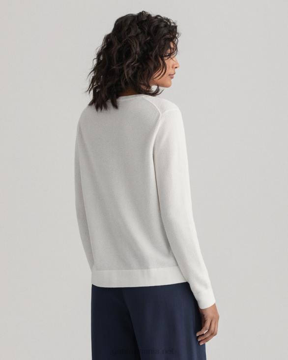 pulover din bumbac piqué cu decolteu rotund 888T692 coaja de ou GANT femei