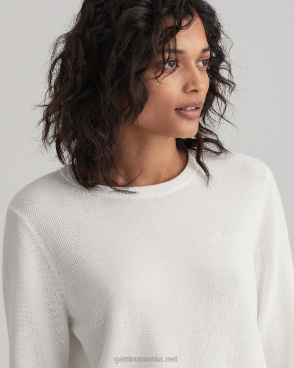 pulover din bumbac piqué cu decolteu rotund 888T692 coaja de ou GANT femei