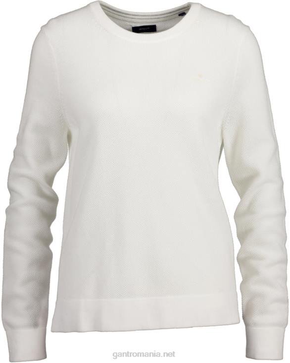 pulover din bumbac piqué cu decolteu rotund 888T692 coaja de ou GANT femei