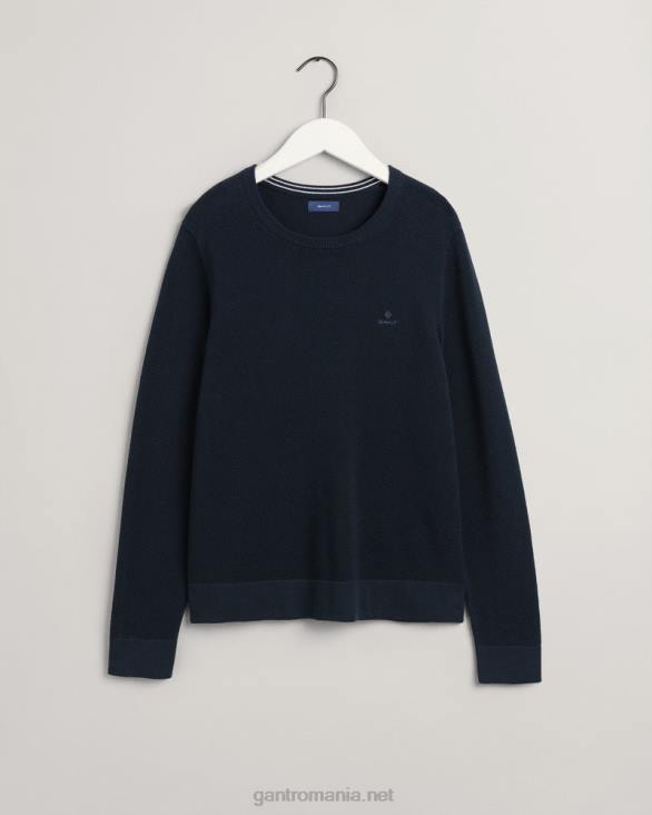 pulover din bumbac piqué cu decolteu rotund 888T698 albastru de seară GANT femei