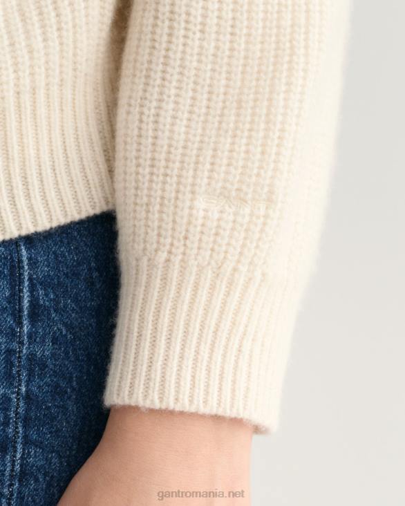 pulover din lână cu nervuri cu gâtul turnul 888T663 cremă GANT femei