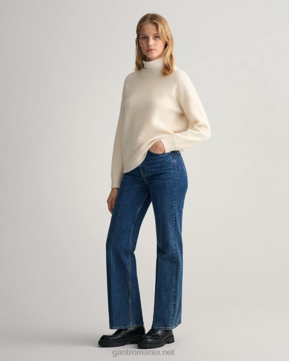 pulover din lână cu nervuri cu gâtul turnul 888T663 cremă GANT femei