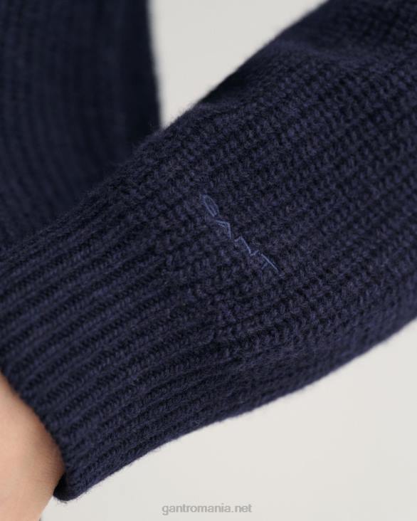 pulover din lână cu nervuri cu gâtul turnul 888T667 albastru de seară GANT femei