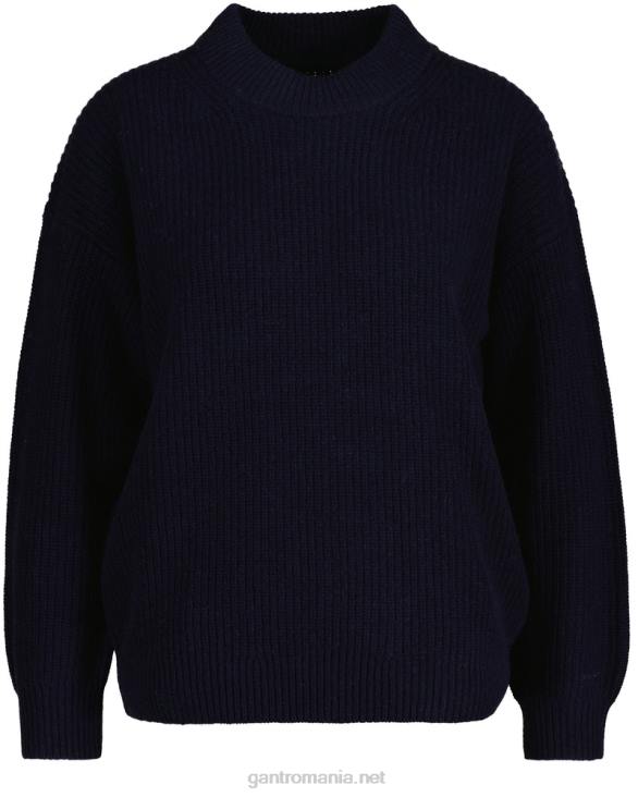 pulover din lână cu nervuri cu gâtul turnul 888T667 albastru de seară GANT femei