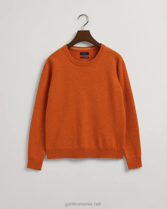 pulover din lână de miel super fină cu gâtul rotund 888T660 portocala aurie GANT femei