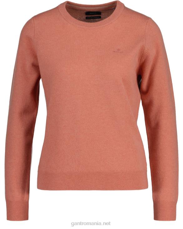 pulover din lână de miel super fină cu gâtul rotund 888T662 roz teracota GANT femei