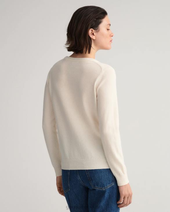 pulover din lână de miel super fină cu gâtul rotund 888T694 cremă GANT femei