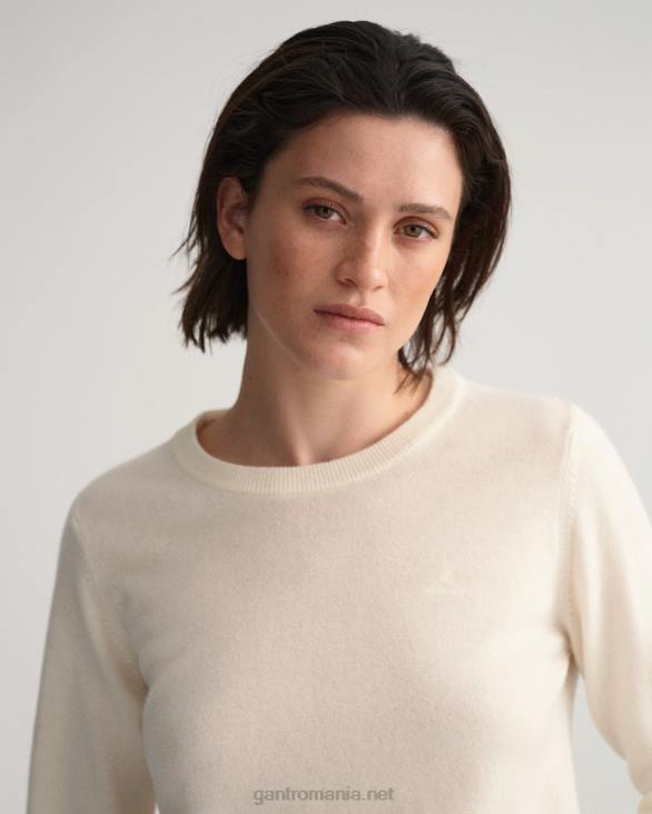 pulover din lână de miel super fină cu gâtul rotund 888T694 cremă GANT femei