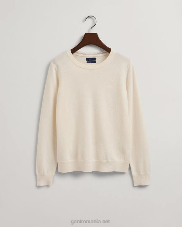 pulover din lână de miel super fină cu gâtul rotund 888T694 cremă GANT femei