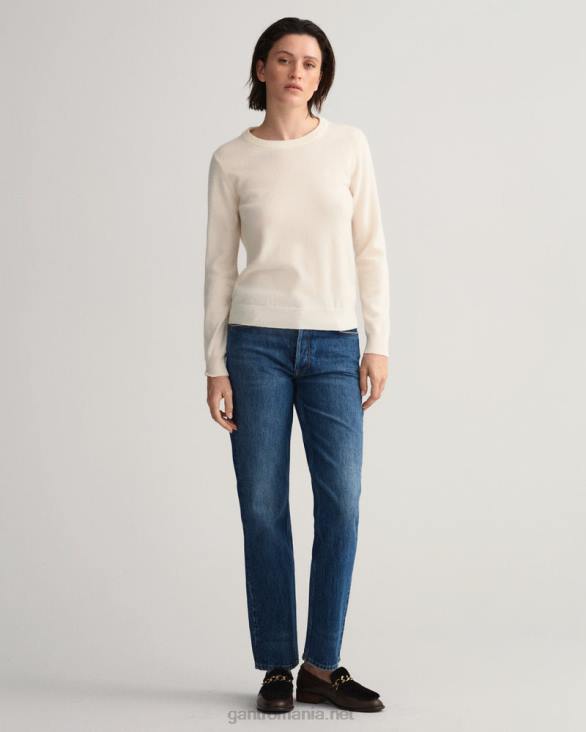 pulover din lână de miel super fină cu gâtul rotund 888T694 cremă GANT femei