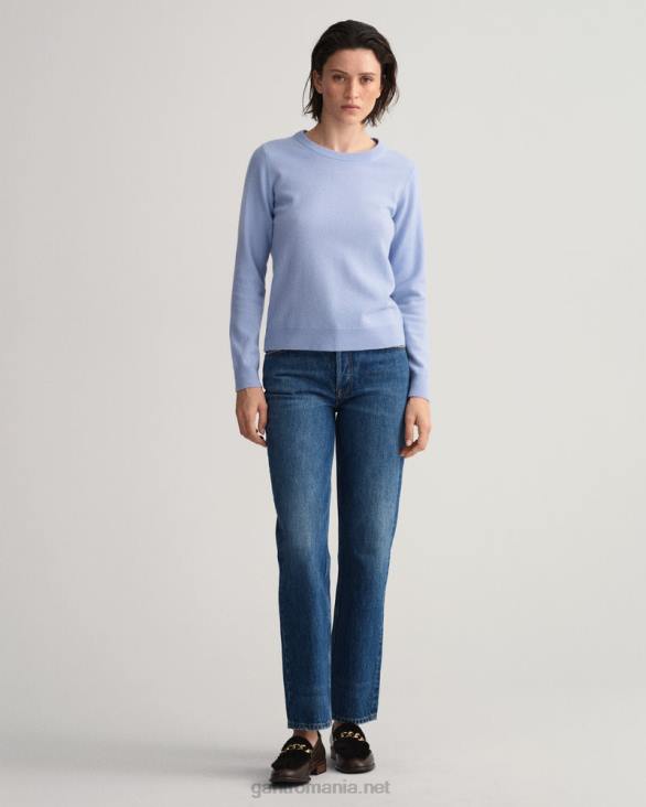 pulover din lână de miel super fină cu gâtul rotund 888T705 clopot albastru GANT femei