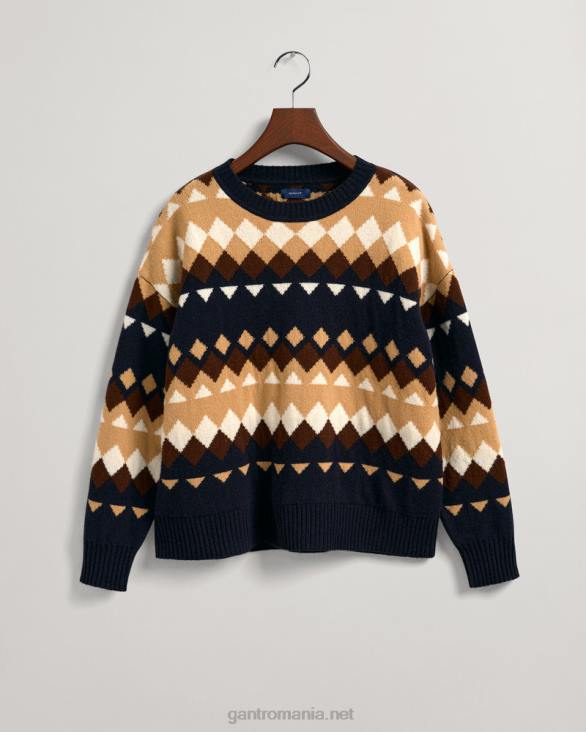 pulover fairisle cu gât crew 888T655 albastru de seară GANT femei