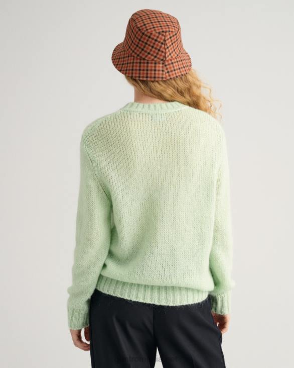 pulover solid din mohair cu gât roșu 888T669 spray verde GANT femei