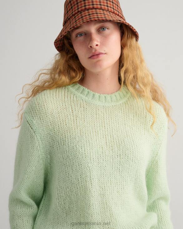 pulover solid din mohair cu gât roșu 888T669 spray verde GANT femei