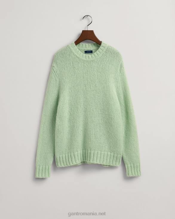 pulover solid din mohair cu gât roșu 888T669 spray verde GANT femei
