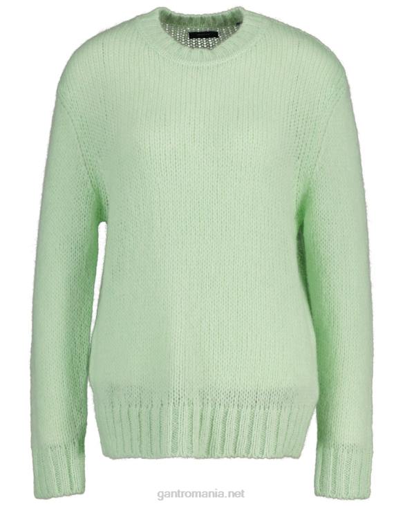 pulover solid din mohair cu gât roșu 888T669 spray verde GANT femei