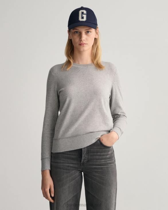 pulover ușor din bumbac cu gâtul turnul 888T681 melange gri GANT femei