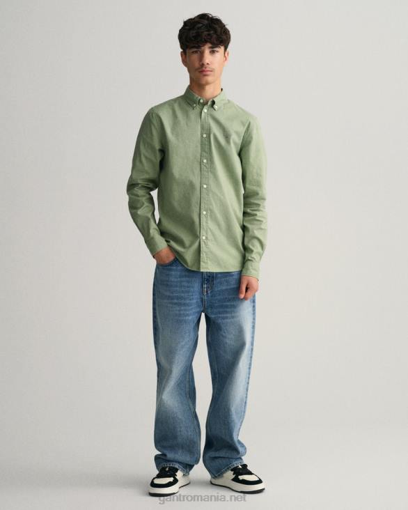 cămașă din twill de bumbac pentru adolescenți 888T833 verde de eucalipt GANT tineret