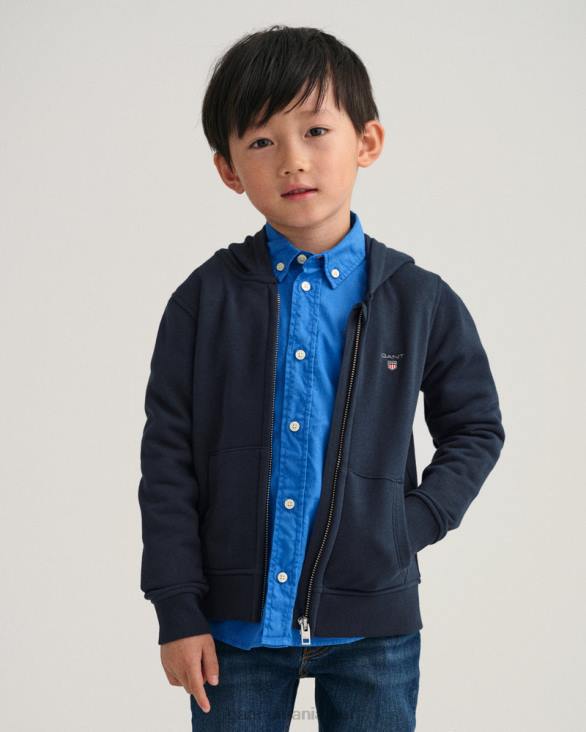 hanorac original pentru copii cu fermoar complet 888T856 albastru de seară GANT tineret