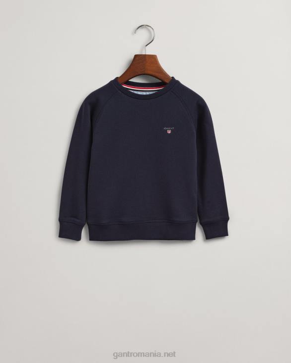 hanorac original pentru copii cu gât roșu 888T853 albastru de seară GANT tineret