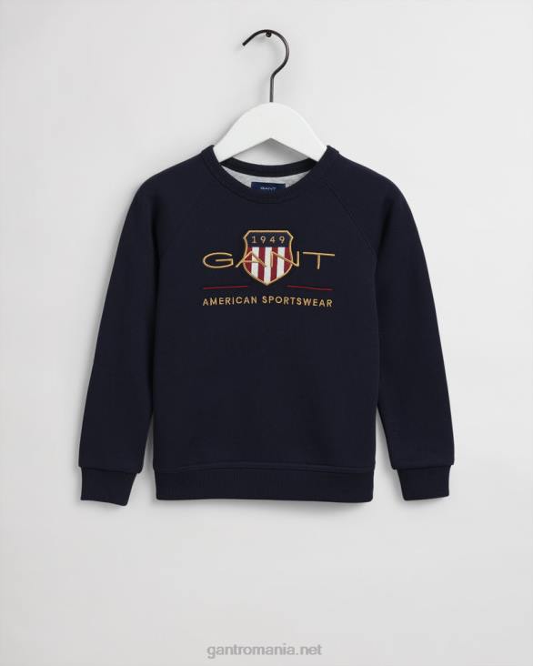 hanorac pentru copii archive shield cu decolteu rotund 888T860 albastru de seară GANT tineret