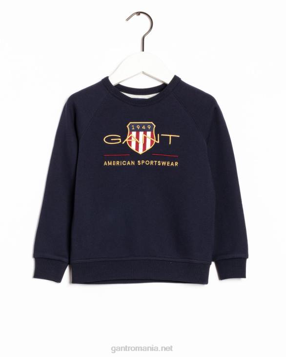 hanorac pentru copii archive shield cu decolteu rotund 888T860 albastru de seară GANT tineret