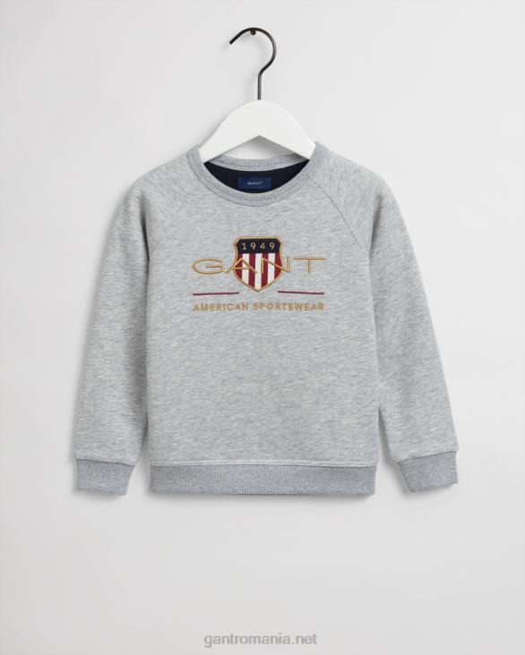 hanorac pentru copii archive shield cu decolteu rotund 888T862 melange gri deschis GANT tineret