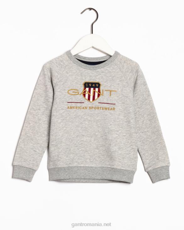 hanorac pentru copii archive shield cu decolteu rotund 888T862 melange gri deschis GANT tineret