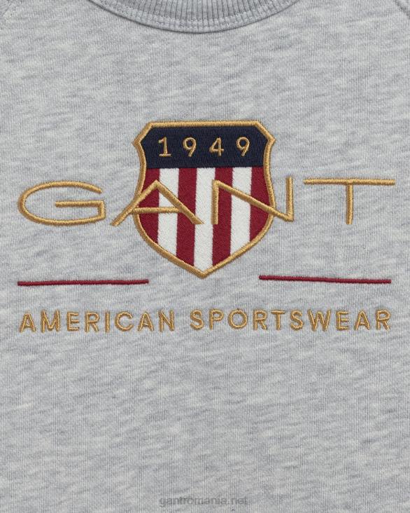 hanorac pentru copii archive shield cu decolteu rotund 888T862 melange gri deschis GANT tineret